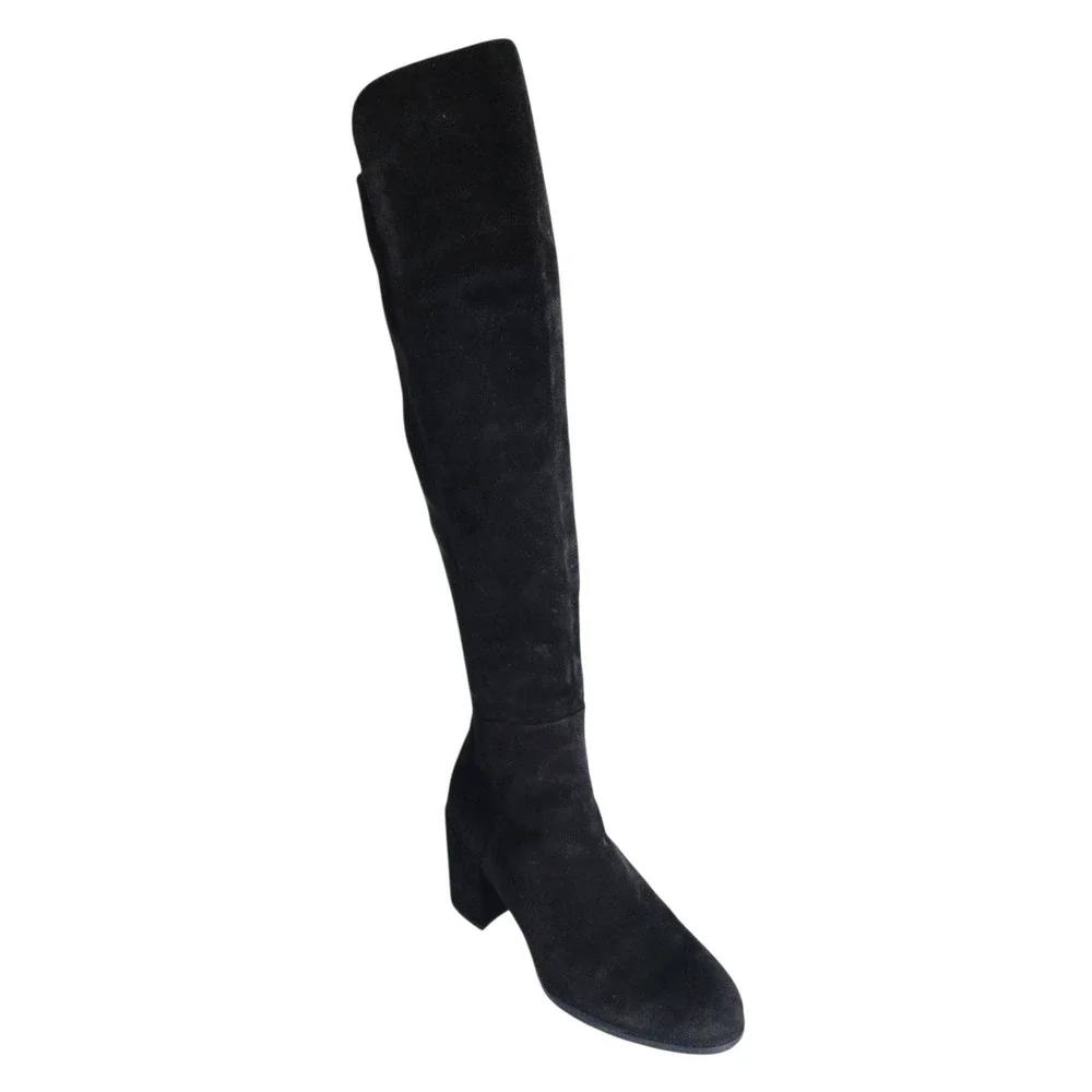 Stuart Weitzman Alljack Black Suede Over The Knee Block Heel Boots Womens 37.5